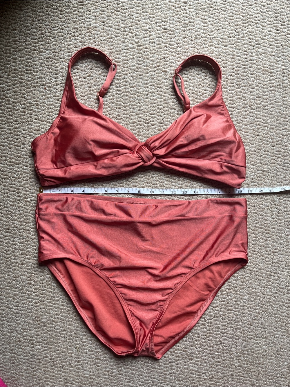 Twist-Front High-Waist Bikini Set in Coral